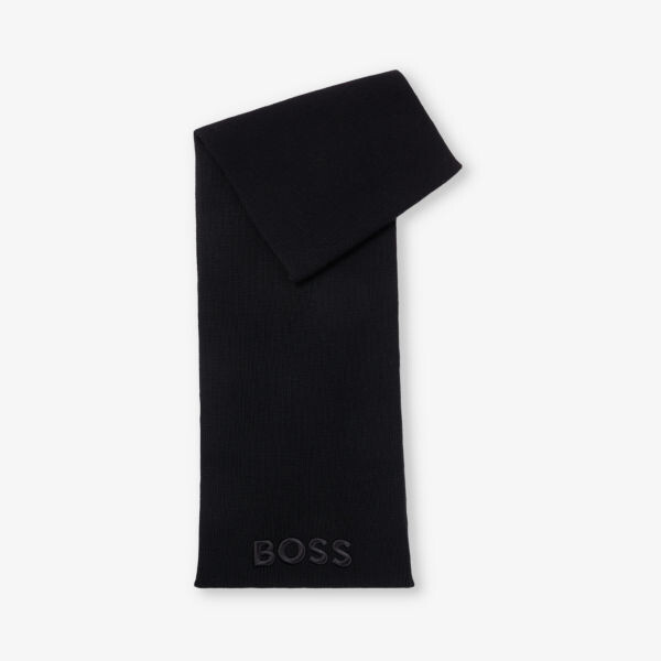 

Шарф из натуральной шерсти с вышитым логотипом Boss, черный