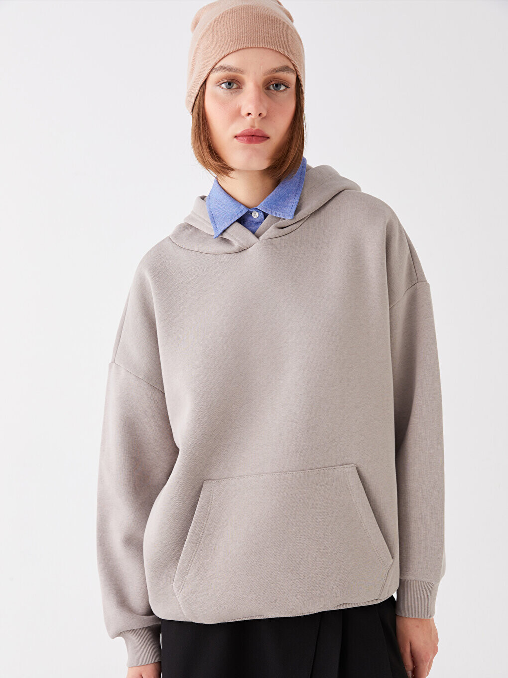 

Однотонная женская толстовка оверсайз с длинными рукавами LCW Casual, светло-коричневый