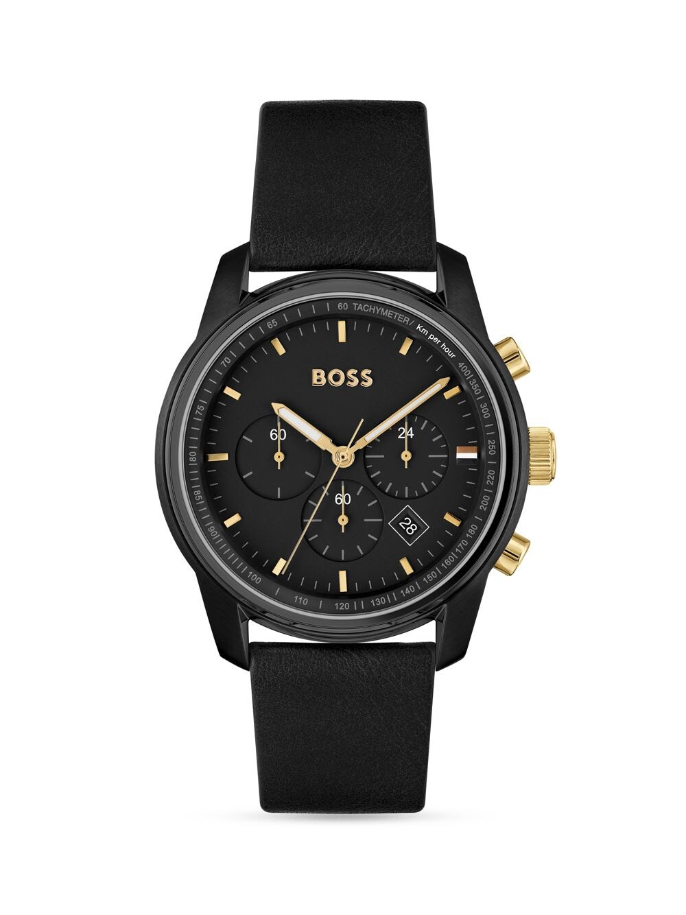 

Часы с золотистым кожаным ремешком HUGO BOSS, черный