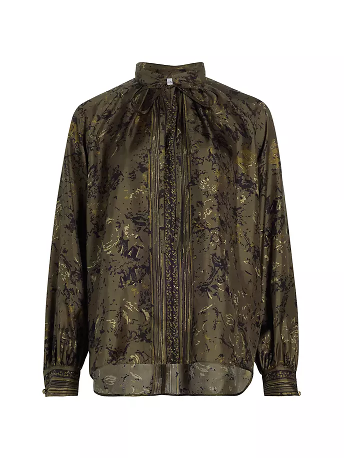 

Ardenne шелковая блузка с цветочным принтом и завязками на воротнике Max Mara, хаки