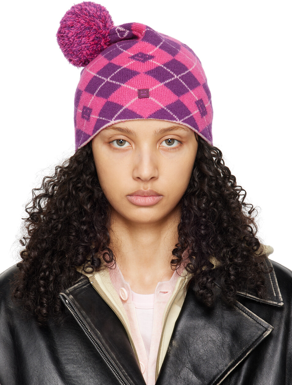 

Розово-фиолетовая жаккардовая шапка с ромбами Acne Studios