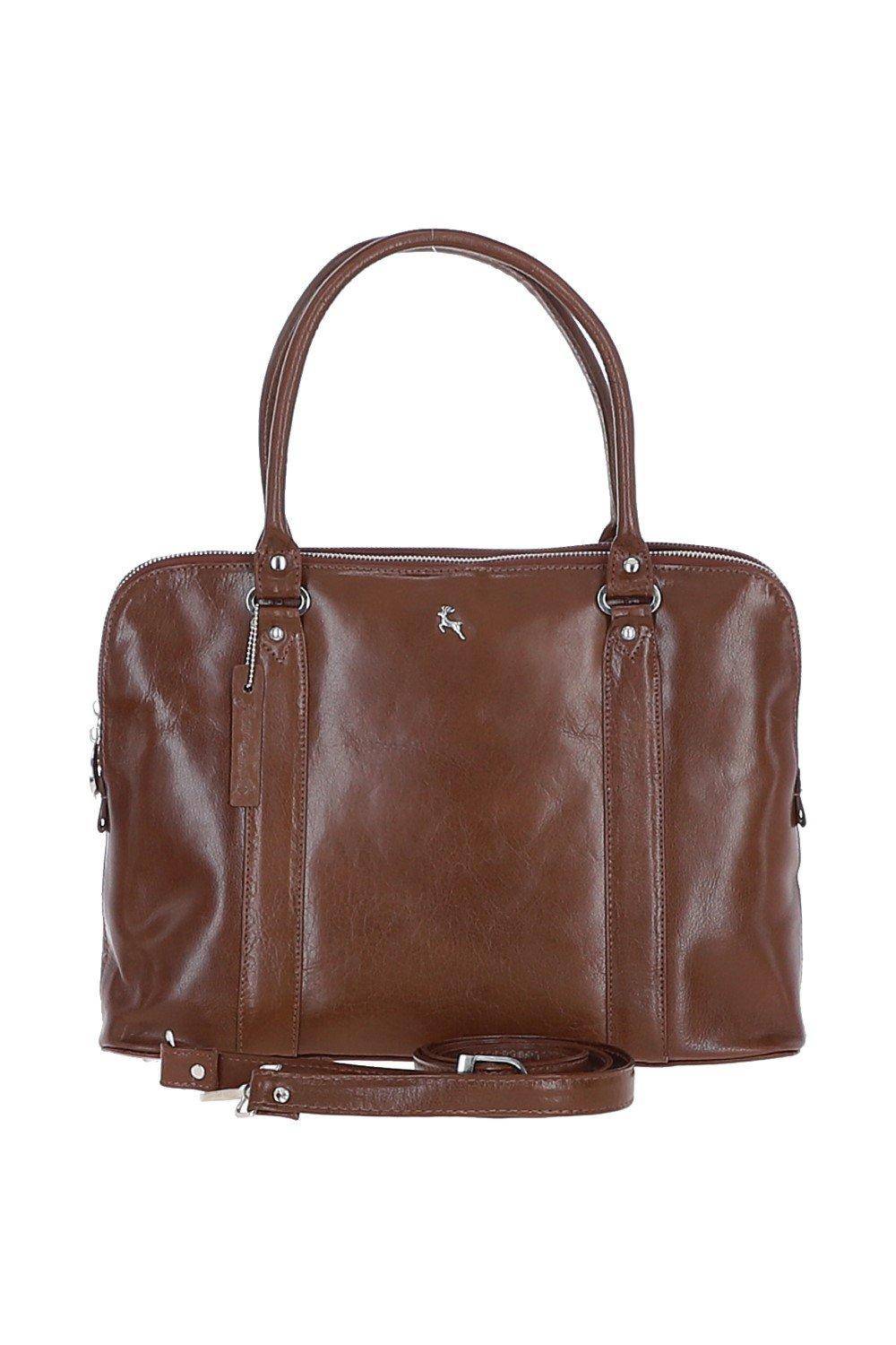 Большая трехсекционная кожаная сумка растительного дубления Ashwood Leather, коричневый сумка тоут bagira повседневная натуральная кожа внутренний карман регулируемый ремень коричневый