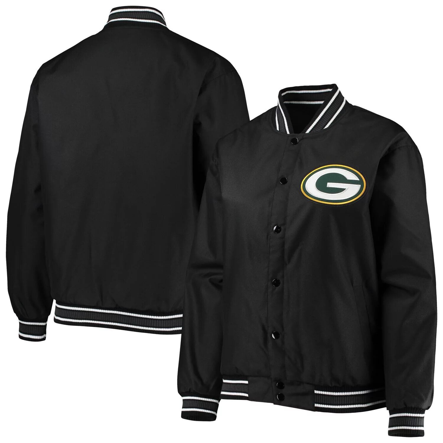 

Женская куртка на кнопках из полиэстера JH Design, черная, зеленая, Bay Packers, больших размеров, Черный