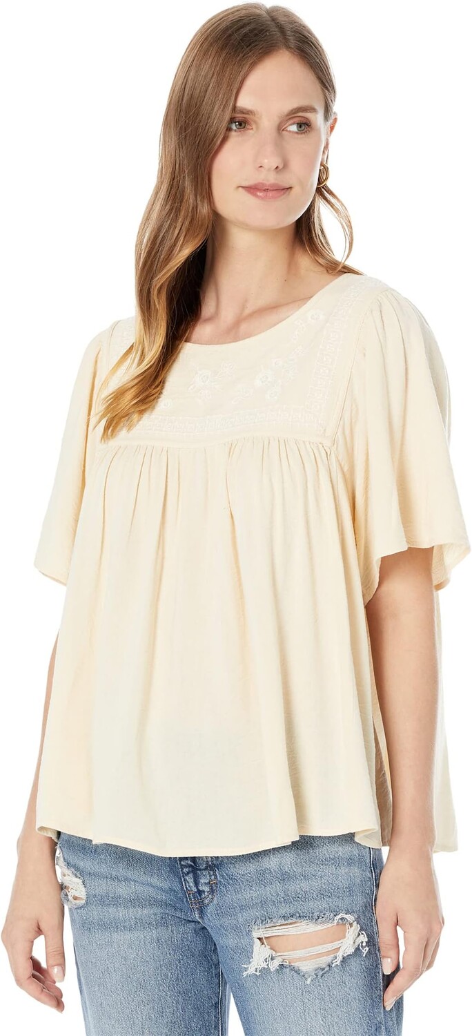 

Топ с короткими рукавами и вышивкой Lucky Brand, цвет Whitecap Gray