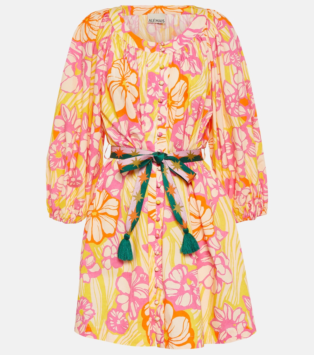 цена Хлопковое мини-платье с цветочным принтом ALÉMAIS, разноцветный