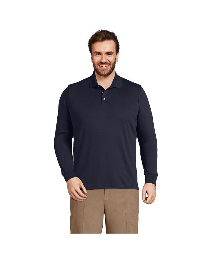 Супермягкая рубашка-поло Supima с длинными рукавами и длинными рукавами Tall Lands' End, синий