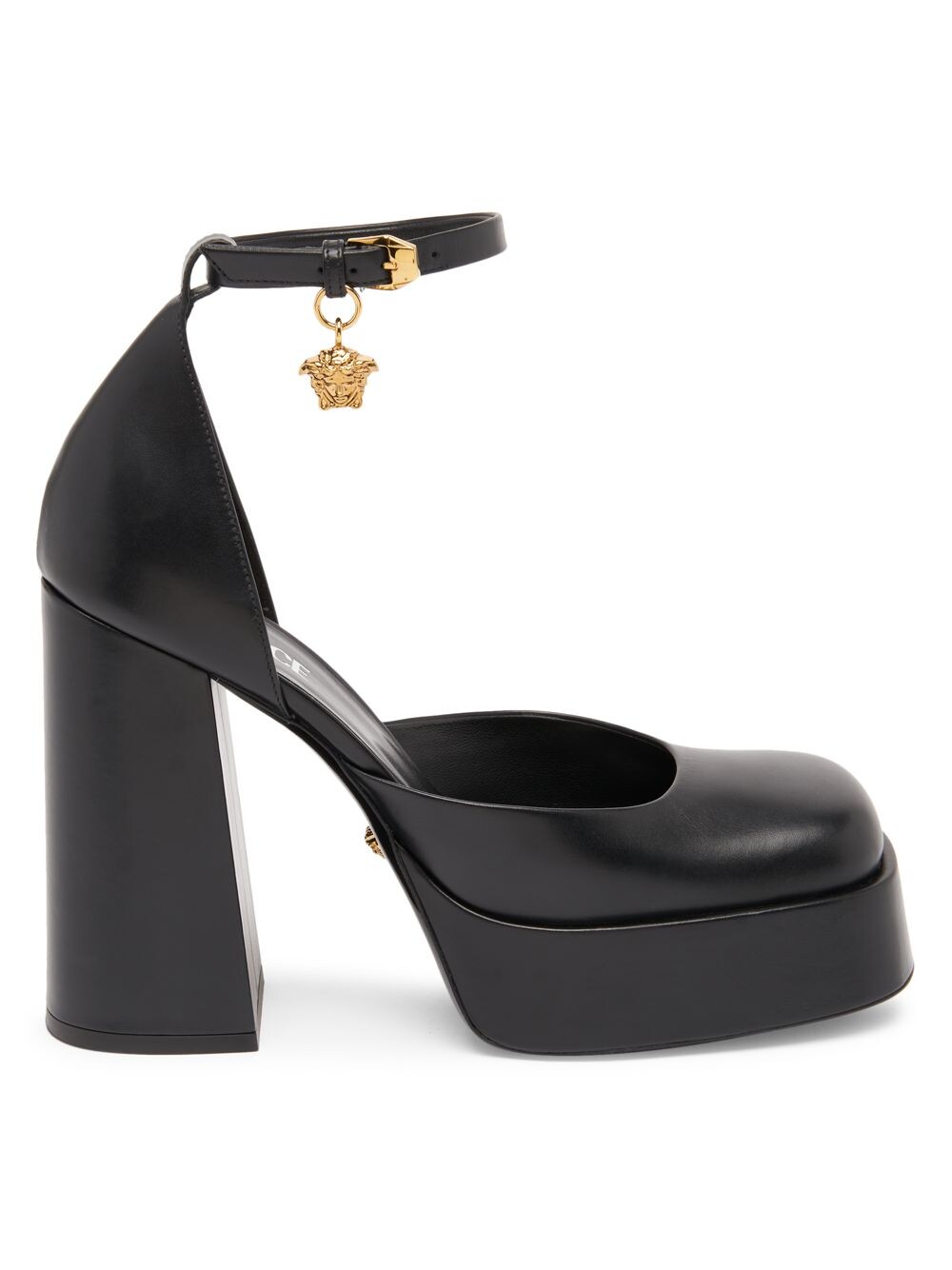 

La Vacanza 120MM Кожаные туфли на платформе с подвеской Medusa Versace, черный
