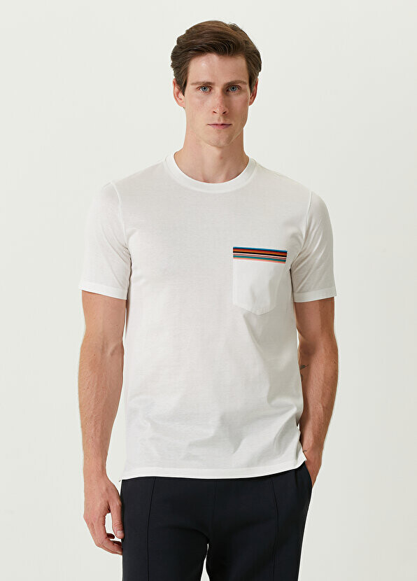 

Белая футболка с круглым вырезом и карманом Paul Smith, Белый