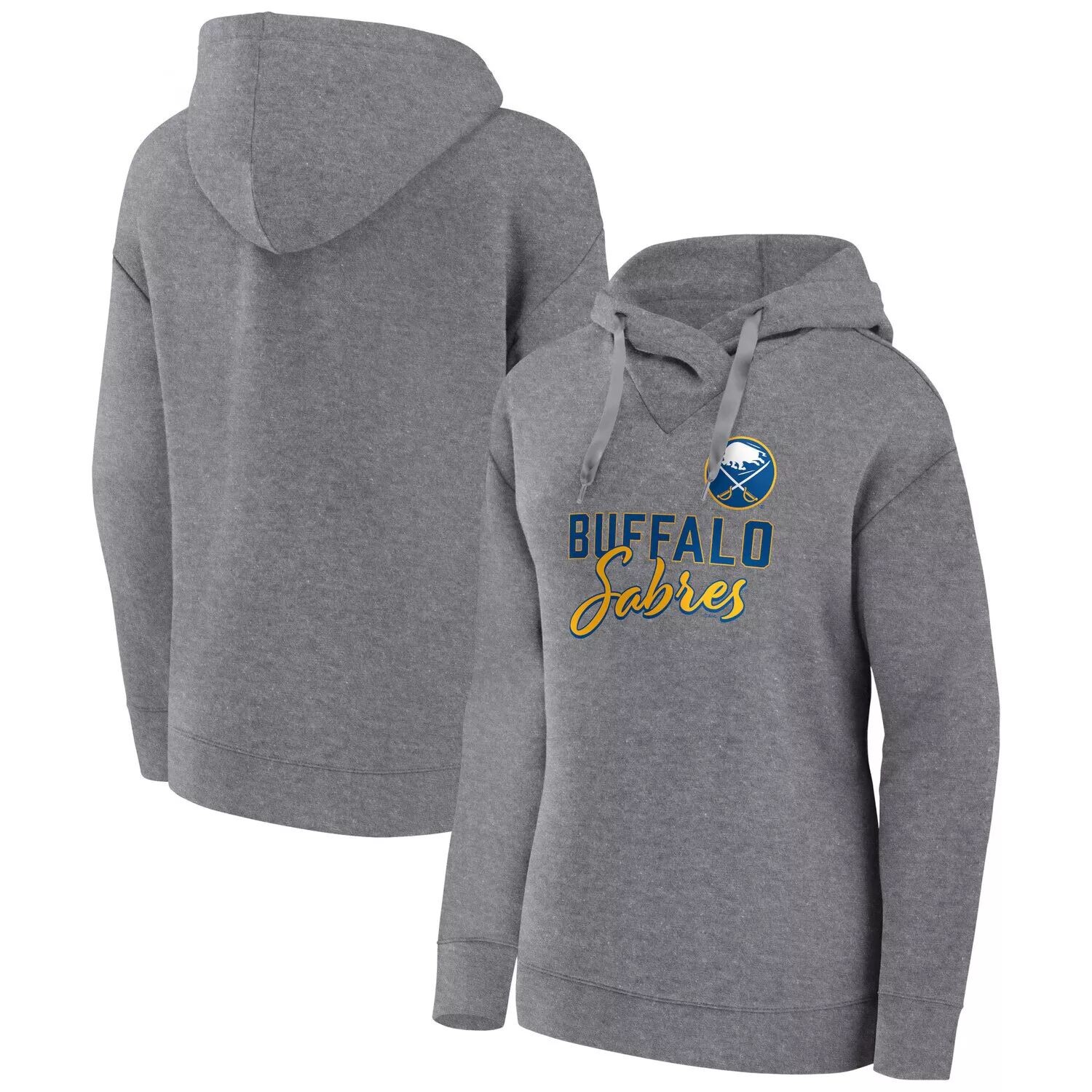 

Женский пуловер с капюшоном Fanatics с фирменным логотипом Heather Grey Buffalo Sabers Script Favorite Fanatics