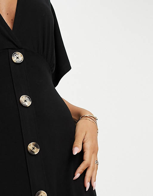 Черное чайное платье мини с пуговицами с развевающимися рукавами ASOS DESIGN