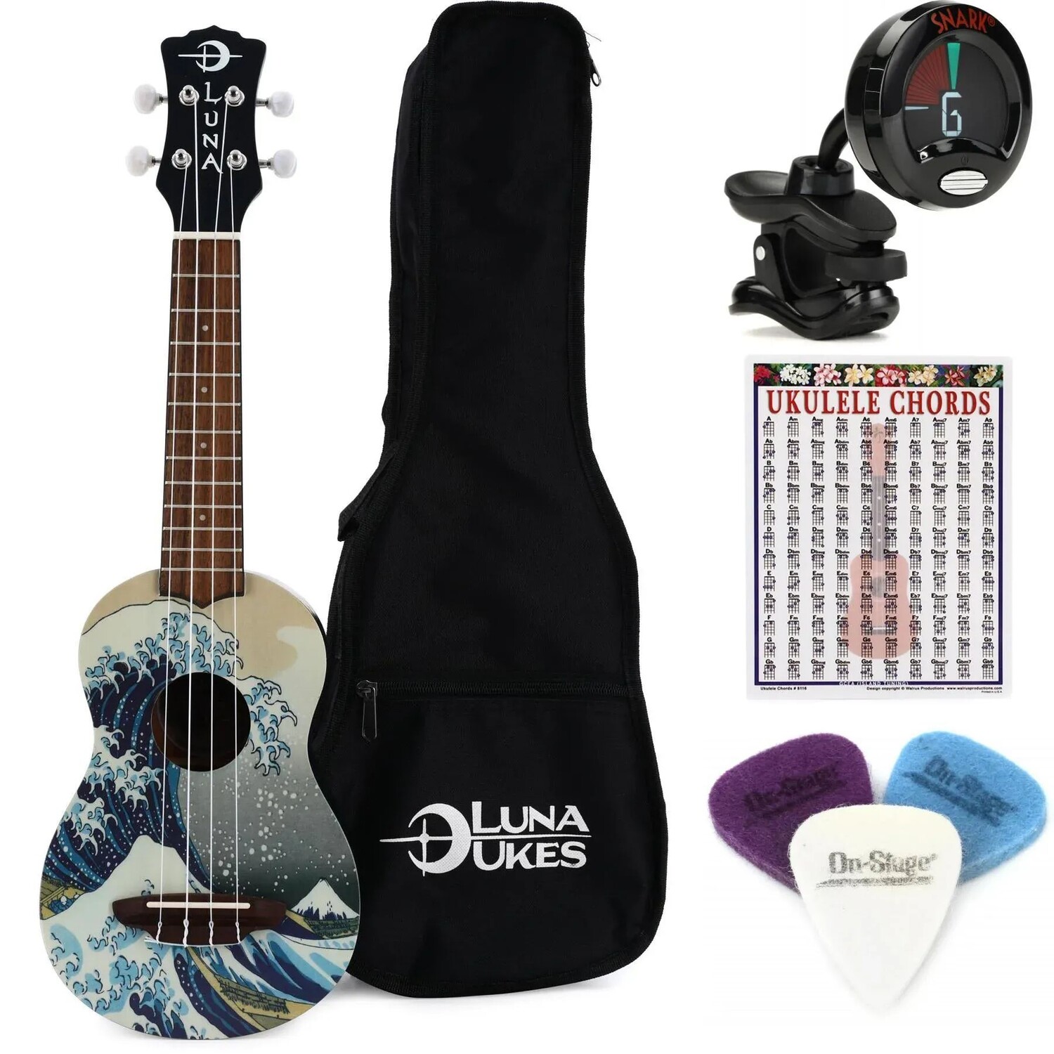 

Комплект Luna Great Wave Soprano Ukulele Essentials — графика Great Wave