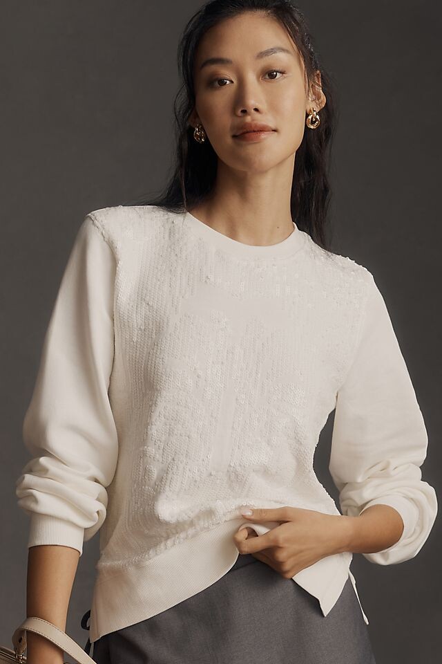 

Толстовка в рубчик Anthropologie с пайетками, слоновая кость