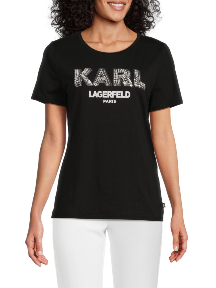 Футболка с логотипом и пайетками Karl Lagerfeld Paris, цвет Black Silver кроссовки karl lagerfeld kapri ikonic twin black silver