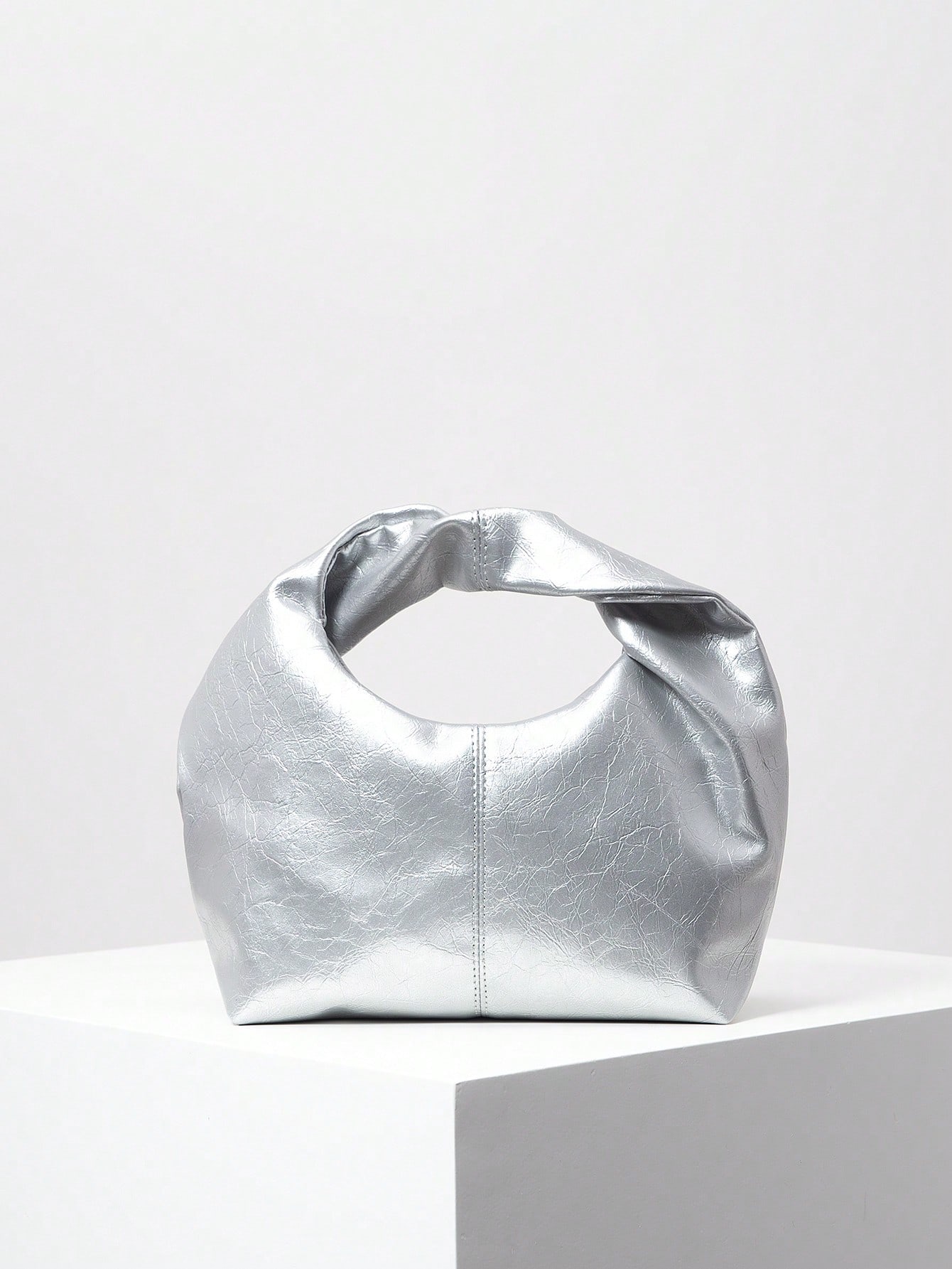 Минималистская сумка-хобо с ручкой сверху, серебро