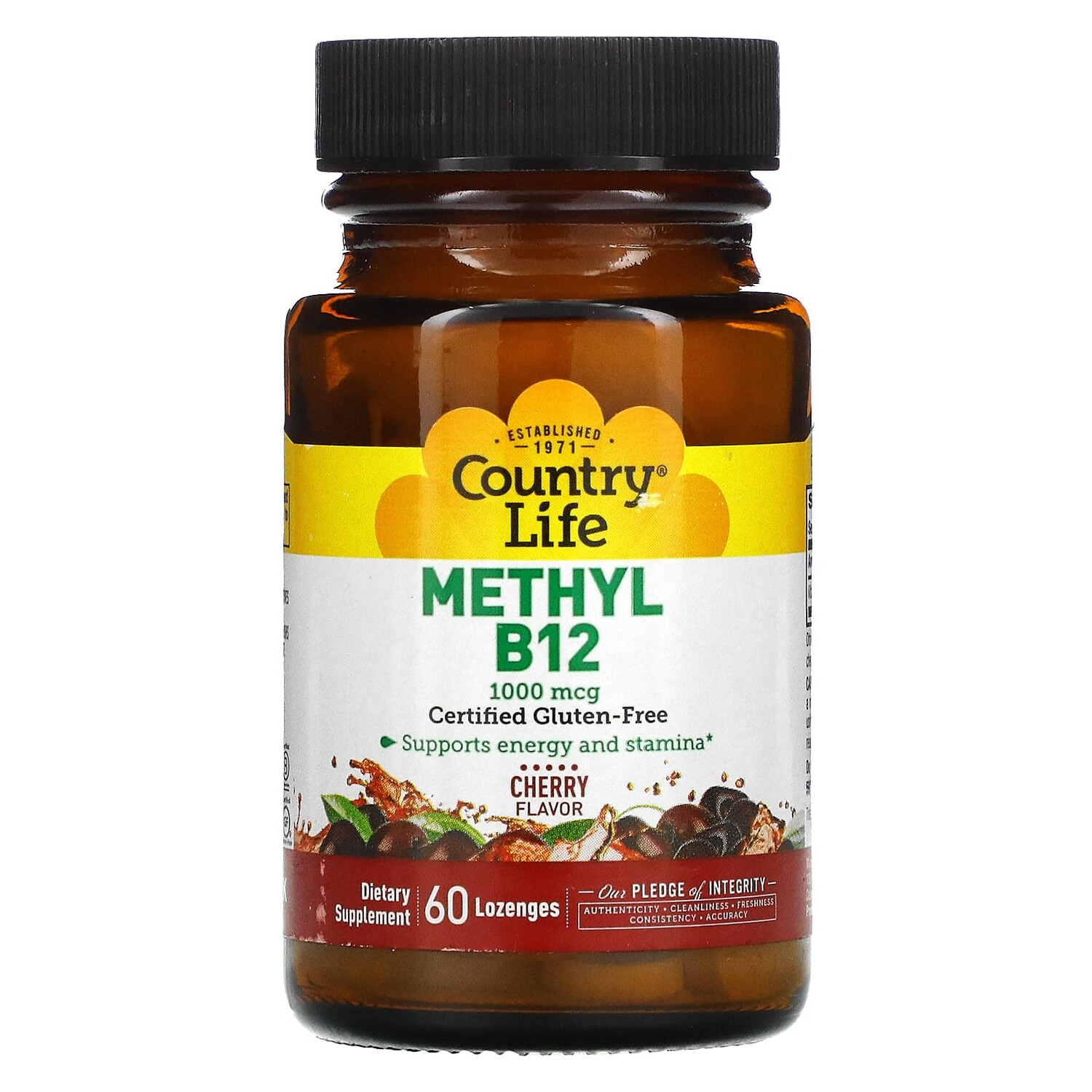 

Метил B12, со вкусом вишни, 1000 мкг, 60 пастилок, Country Life