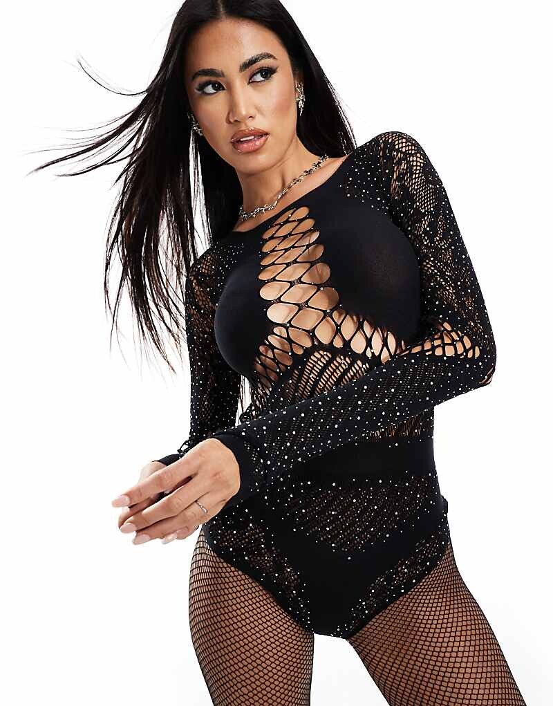 

Черное боди с узором пейсли Ann Summers Halloween и отделкой стразами