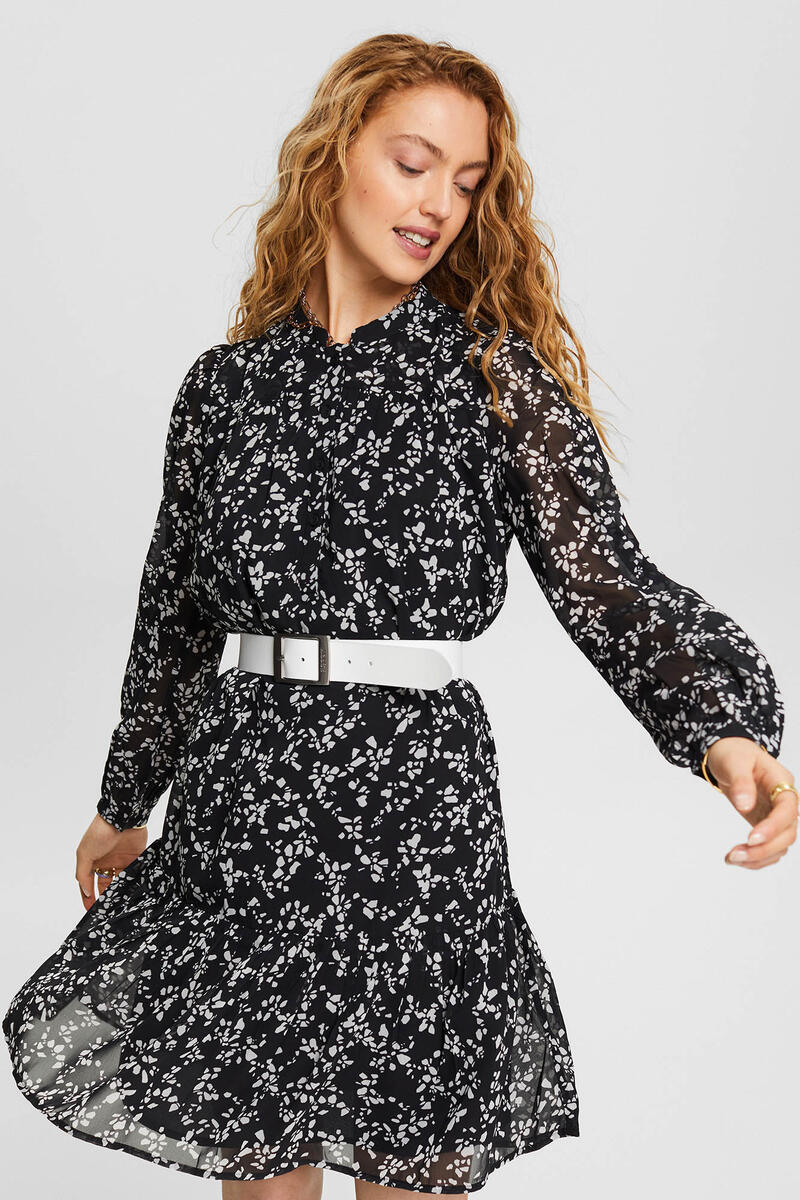 Короткое экологически чистое платье с цветочным принтом Esprit, черный платье короткое с цветочным принтом xs разноцветный