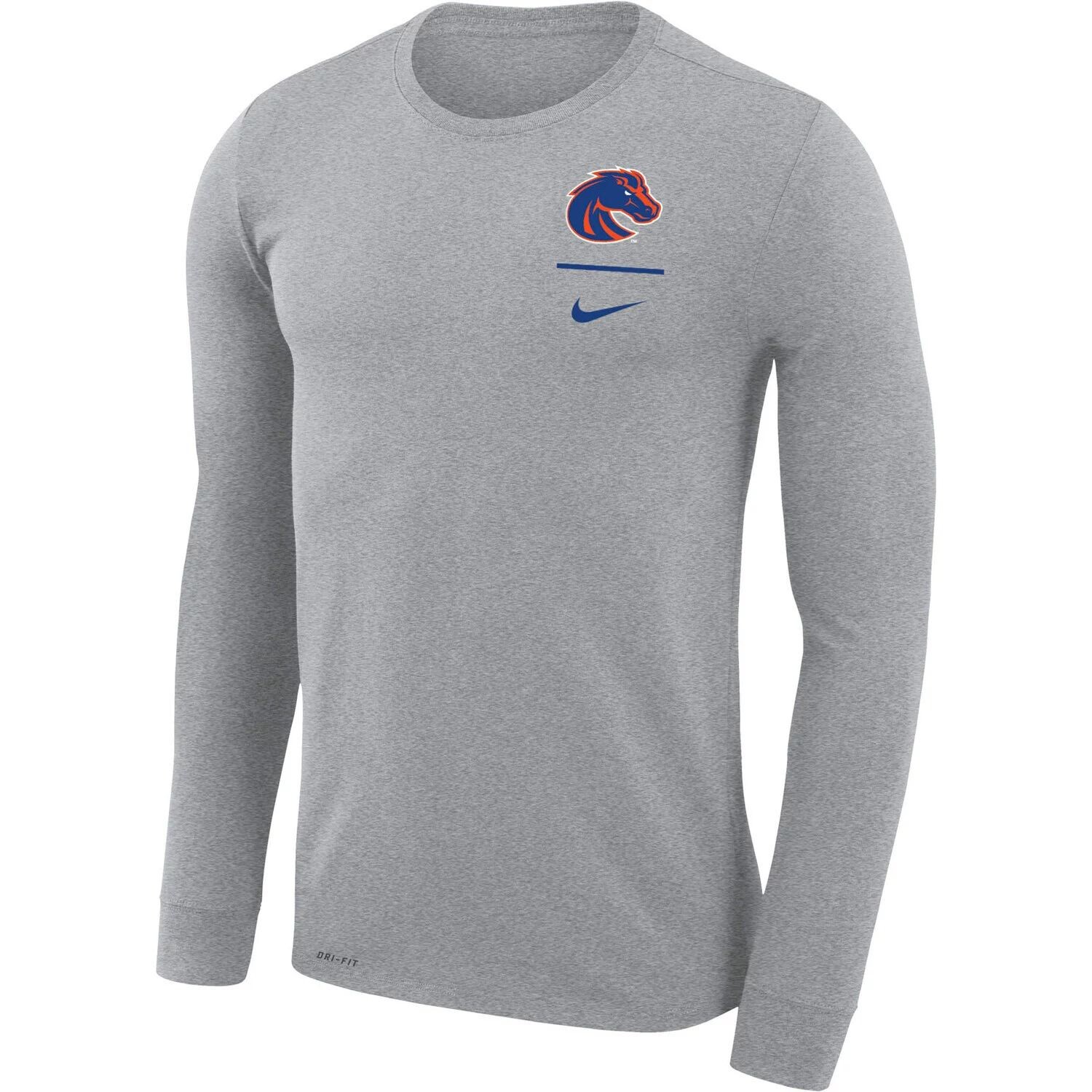 

Мужская серая футболка с длинным рукавом Nike Boise State Broncos Logo Stack Legend Performance, Серый