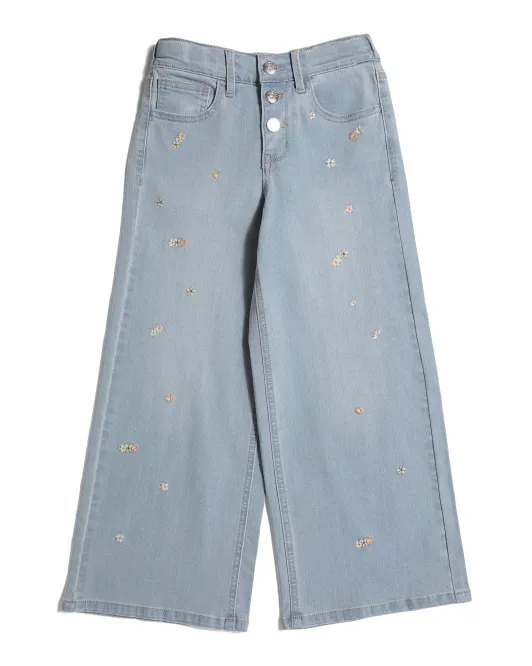 

Широкие джинсы для девочек с цветочной вышивкой Vigoss, цвет Denim