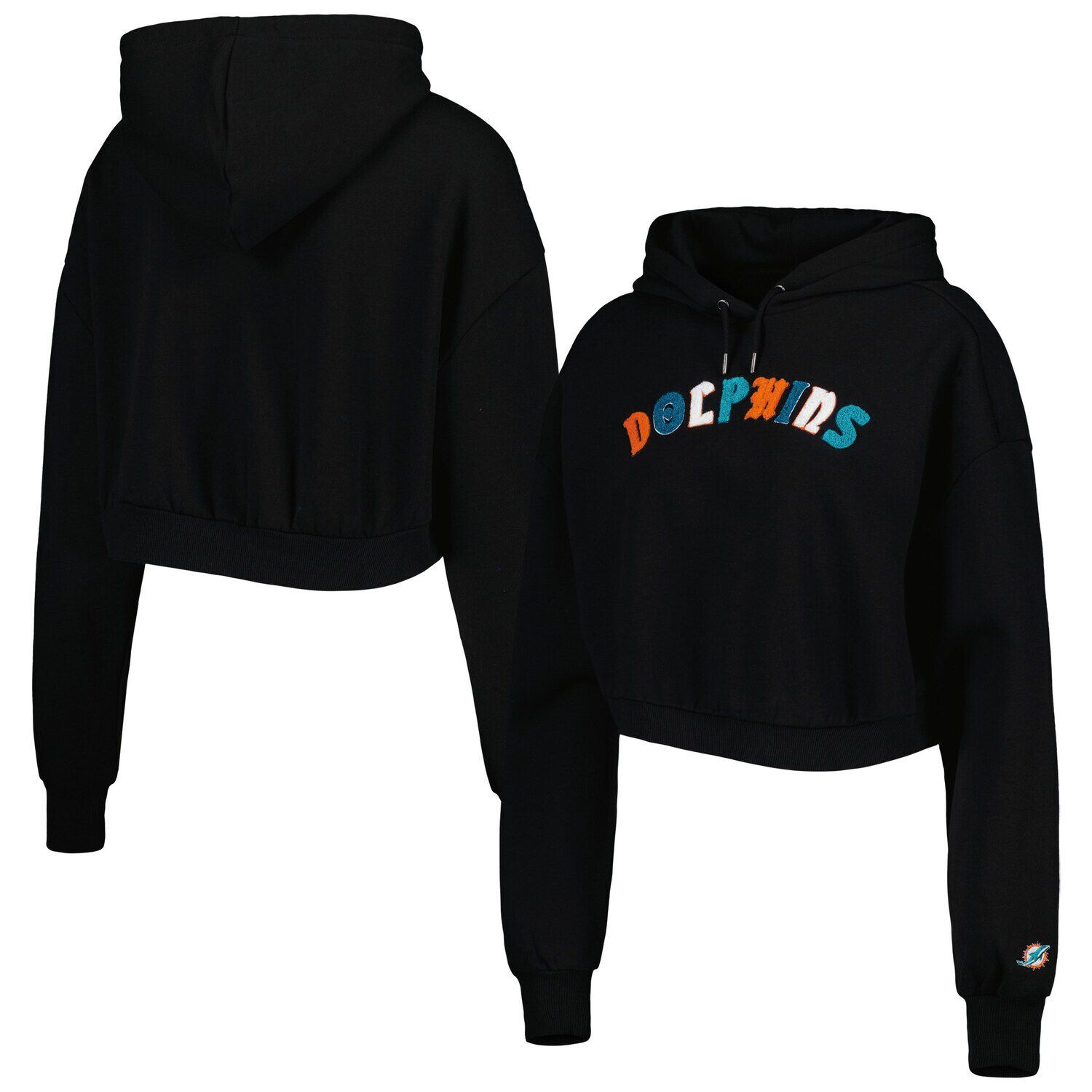 

Женский укороченный пуловер с капюшоном черного цвета The Wild Collective Miami Dolphins, Черный