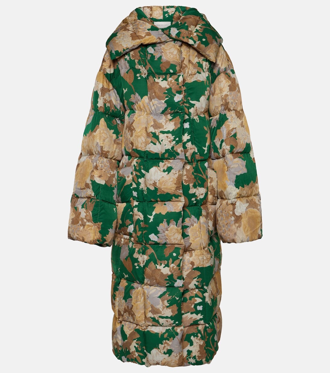 

Стеганое пальто с цветочным принтом Dries Van Noten, зеленый