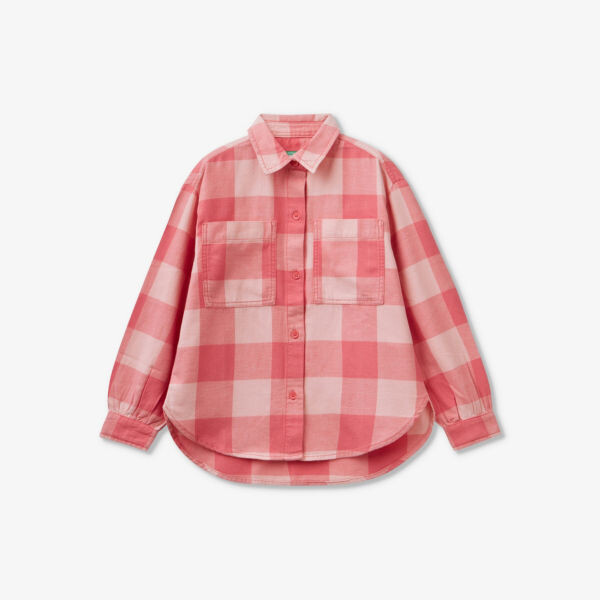 

Хлопковая рубашка в клетку с длинными рукавами 6–14 лет Benetton, розовый