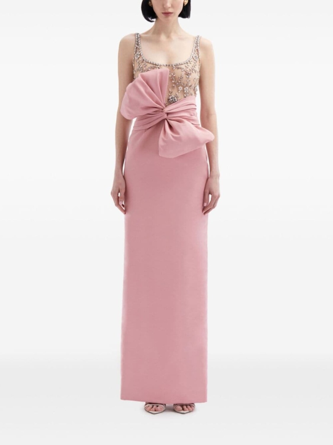 

Платье с кристаллами и объемным бантом Oscar de la Renta, розовый