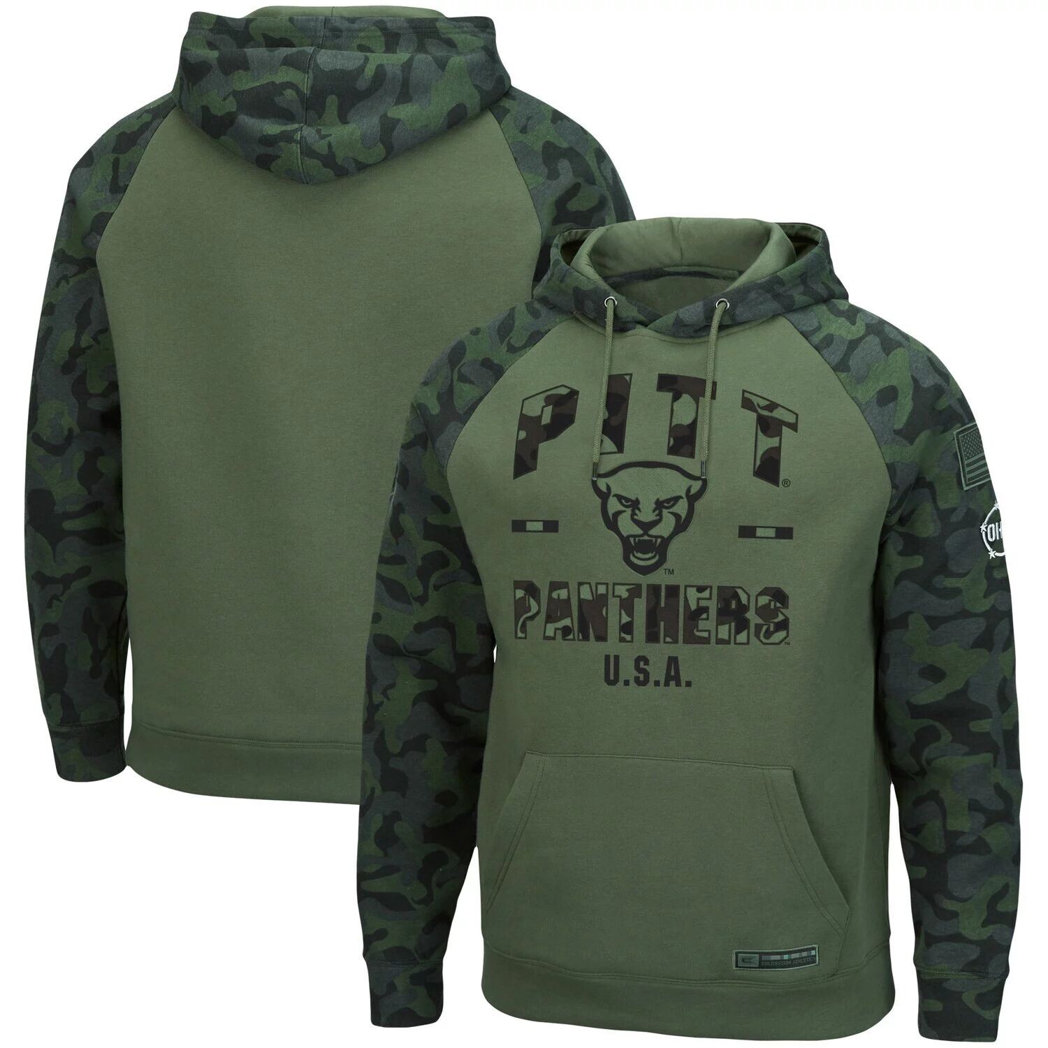 

Мужской оливковый/камуфляжный Colosseum Pitt Panthers OHT Military Appreciation пуловер с капюшоном реглан