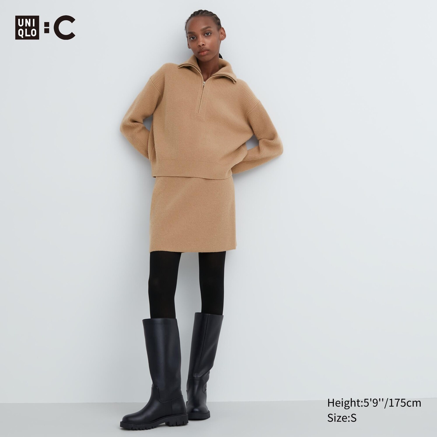 

Мини-юбка премиум-класса из овечьей шерсти Uniqlo, бежевый