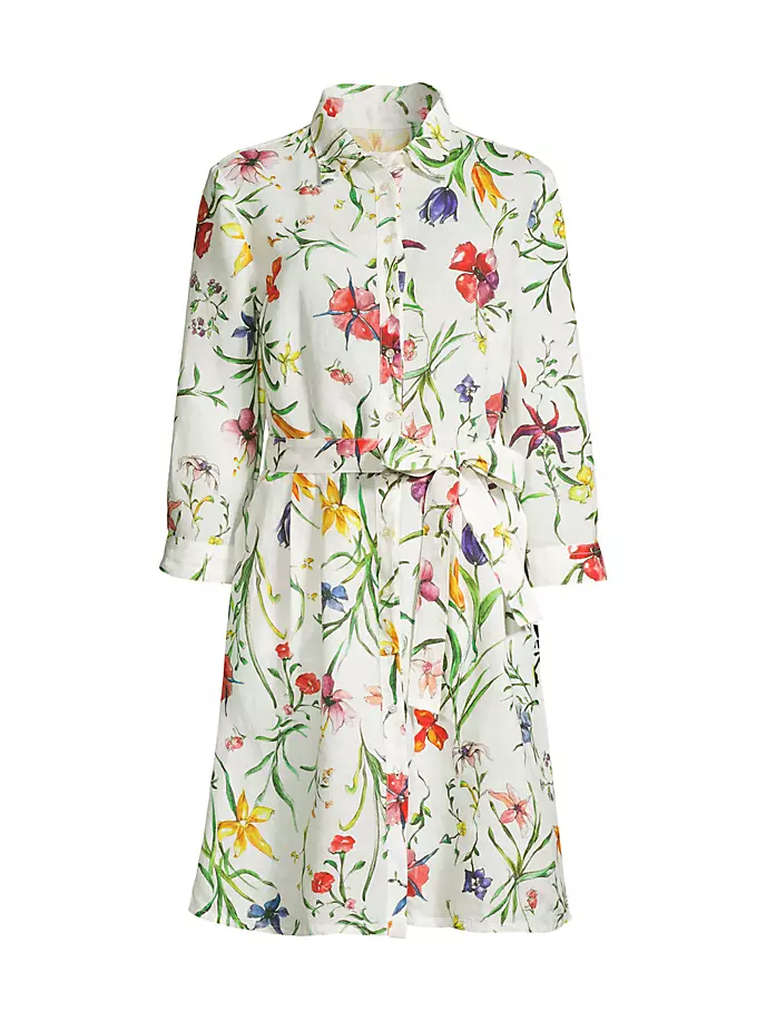 Льняное платье-рубашка с поясом и цветочным принтом 120% Lino, цвет provence