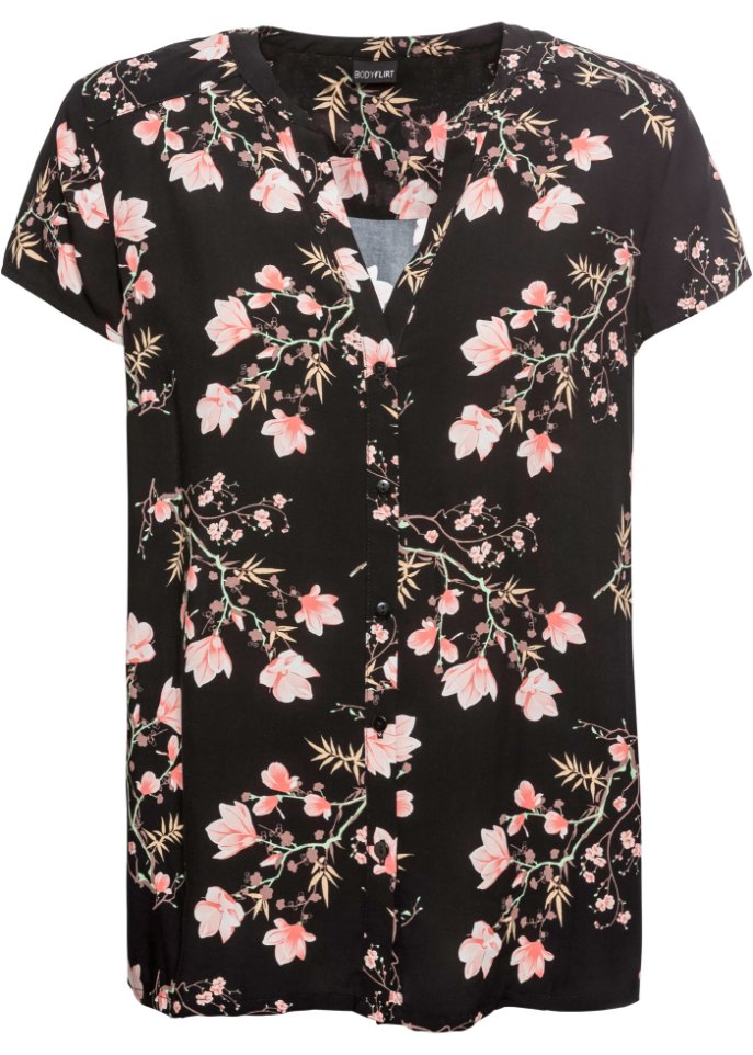 Блузка с короткими рукавами Bodyflirt, черный блузка с рисунком v образным вырезом и короткими рукавами xs бежевый