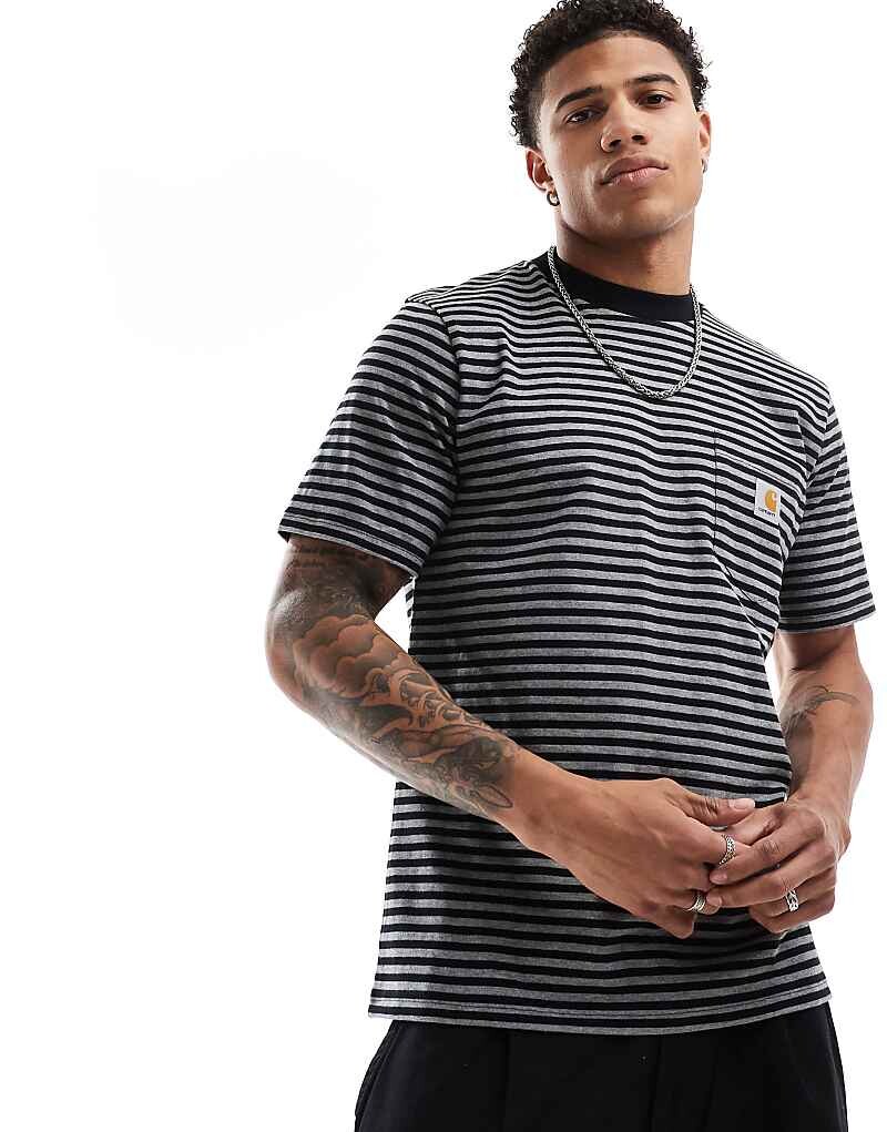 

Черная полосатая футболка с нагрудным карманом Carhartt WIP Verner