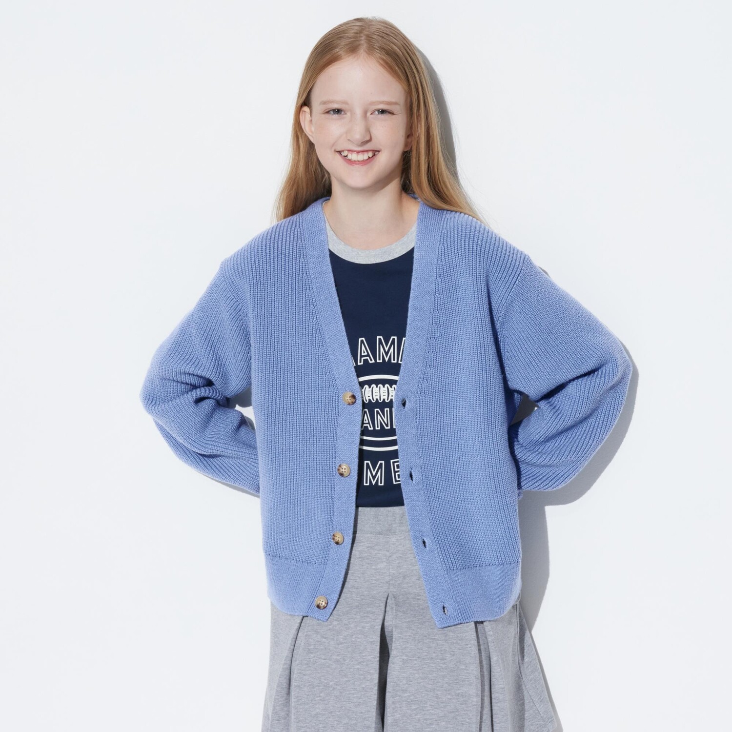 

Кардиган Uniqlo детский вязаный на пуговицах с v-образным вырезом, синий