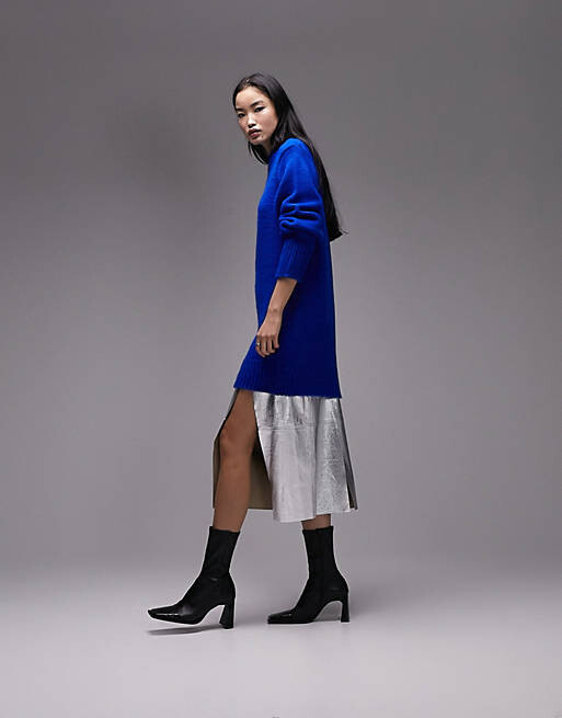 

Темно-синее вязаное платье с круглым вырезом Topshop