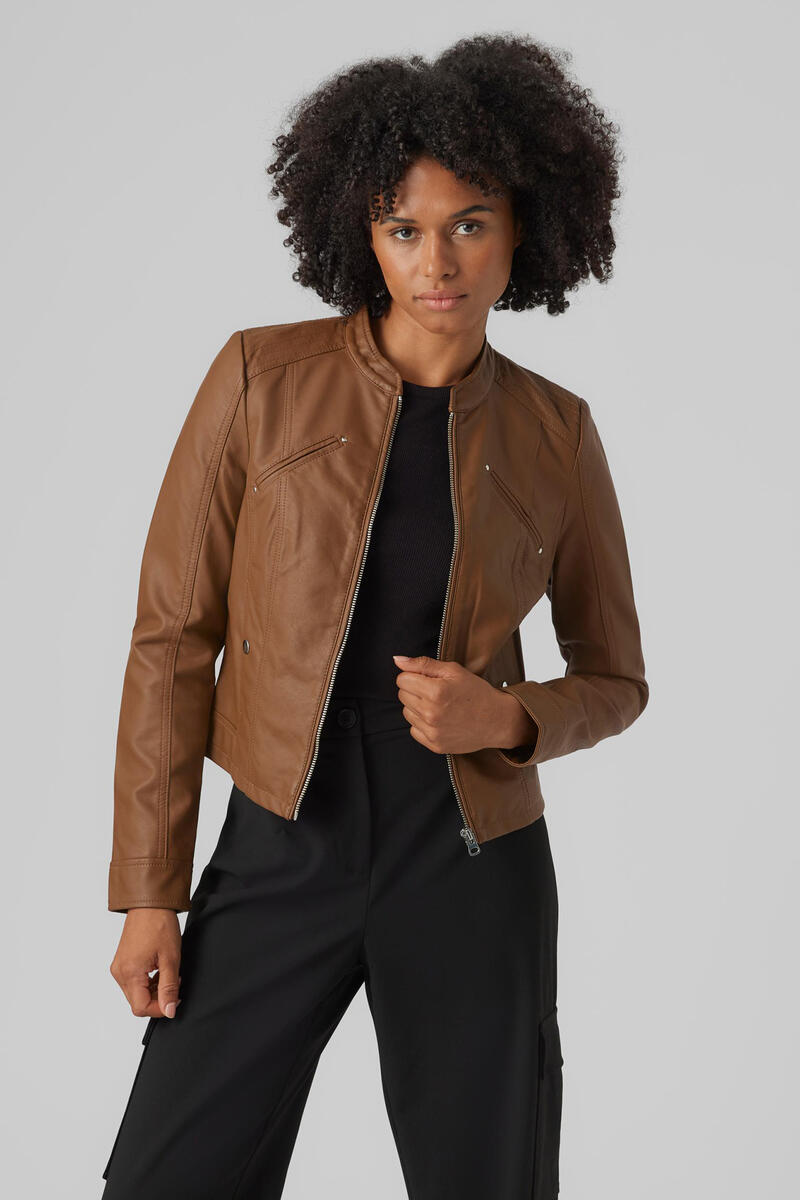 Куртка с кожаным эффектом и воротником Perkins Vero Moda, коричневый папка планировщик а6 из искусственной кожи для блокнотов наличных с 12 карманами на молнии