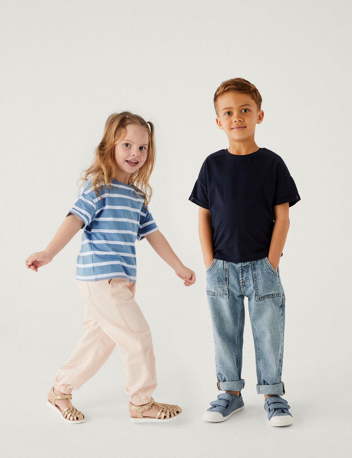 

3 пары однотонных и полосатых футболок из чистого хлопка (2–8 лет) Marks & Spencer, зеленый микс