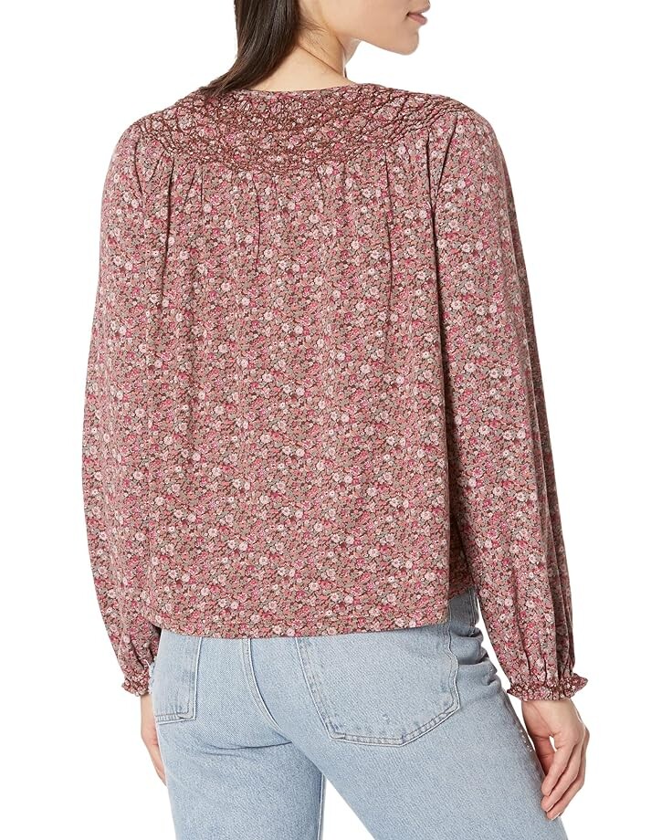 

Топ Lucky Brand Smocked Peasant Notch Neck Top, цвет Brown Multi