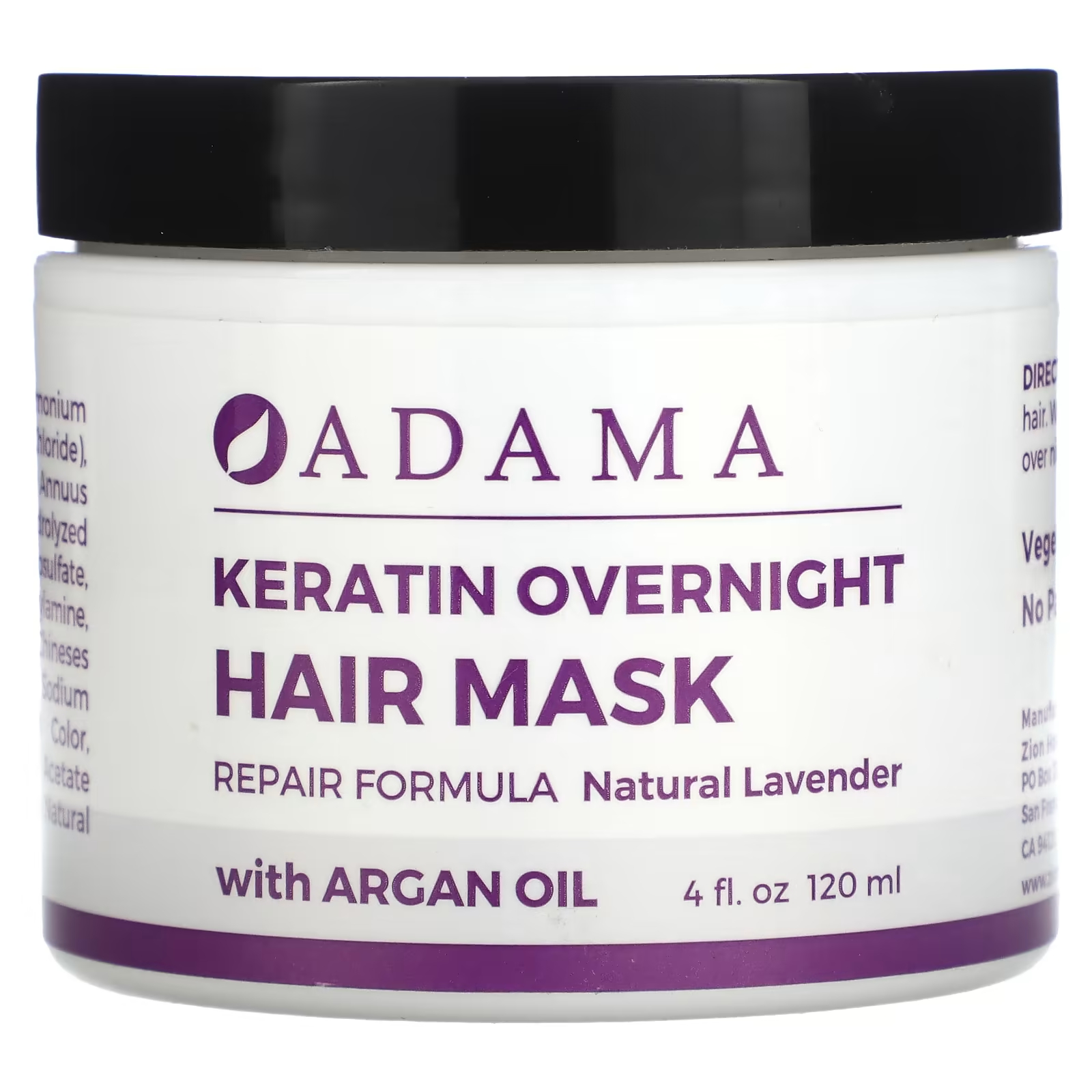 Zion Health Adama ночная маска для волос с кератином натуральная лаванда 120 мл (4 жидк. Унции)