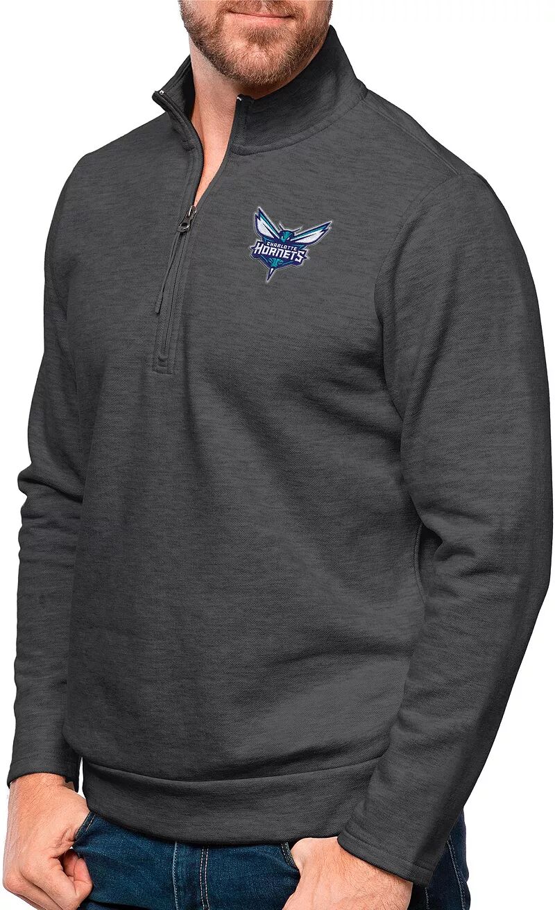 Мужской флисовый свитшот Antigua Charlotte Hornets темно-серого цвета Heather Gambit, молния ¼