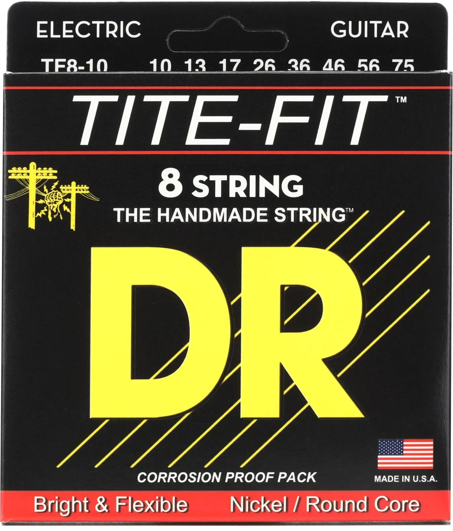 

8-струнные струны для электрогитары DR Strings TF8-10 Tite-Fit с компрессионной обмоткой — .010-.075