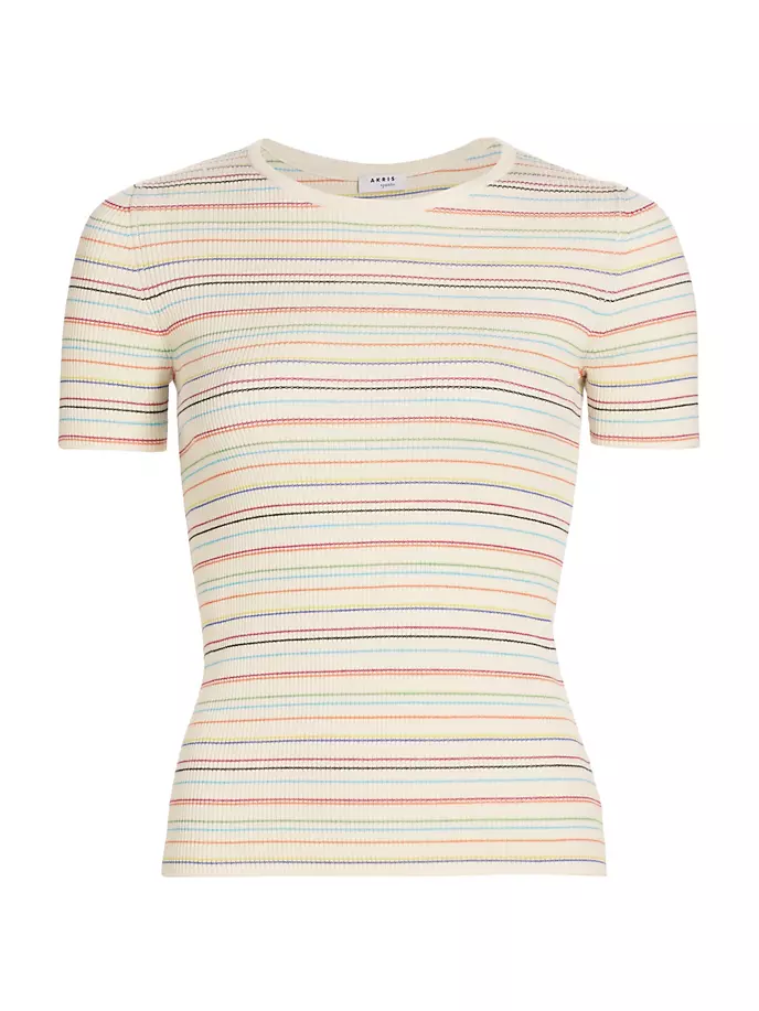 Полосатая футболка рельефной вязки с короткими рукавами Akris Punto, цвет cream multicolor