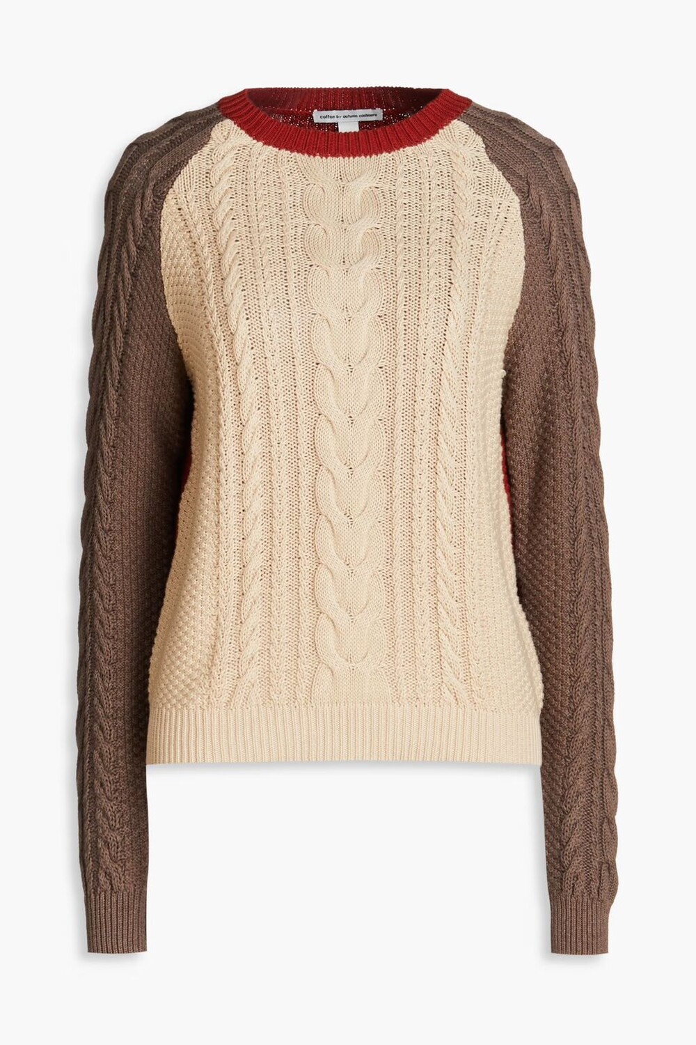 

Хлопковый свитер косой вязки в стиле колор-блок Cotton By Autumn Cashmere, бежевый