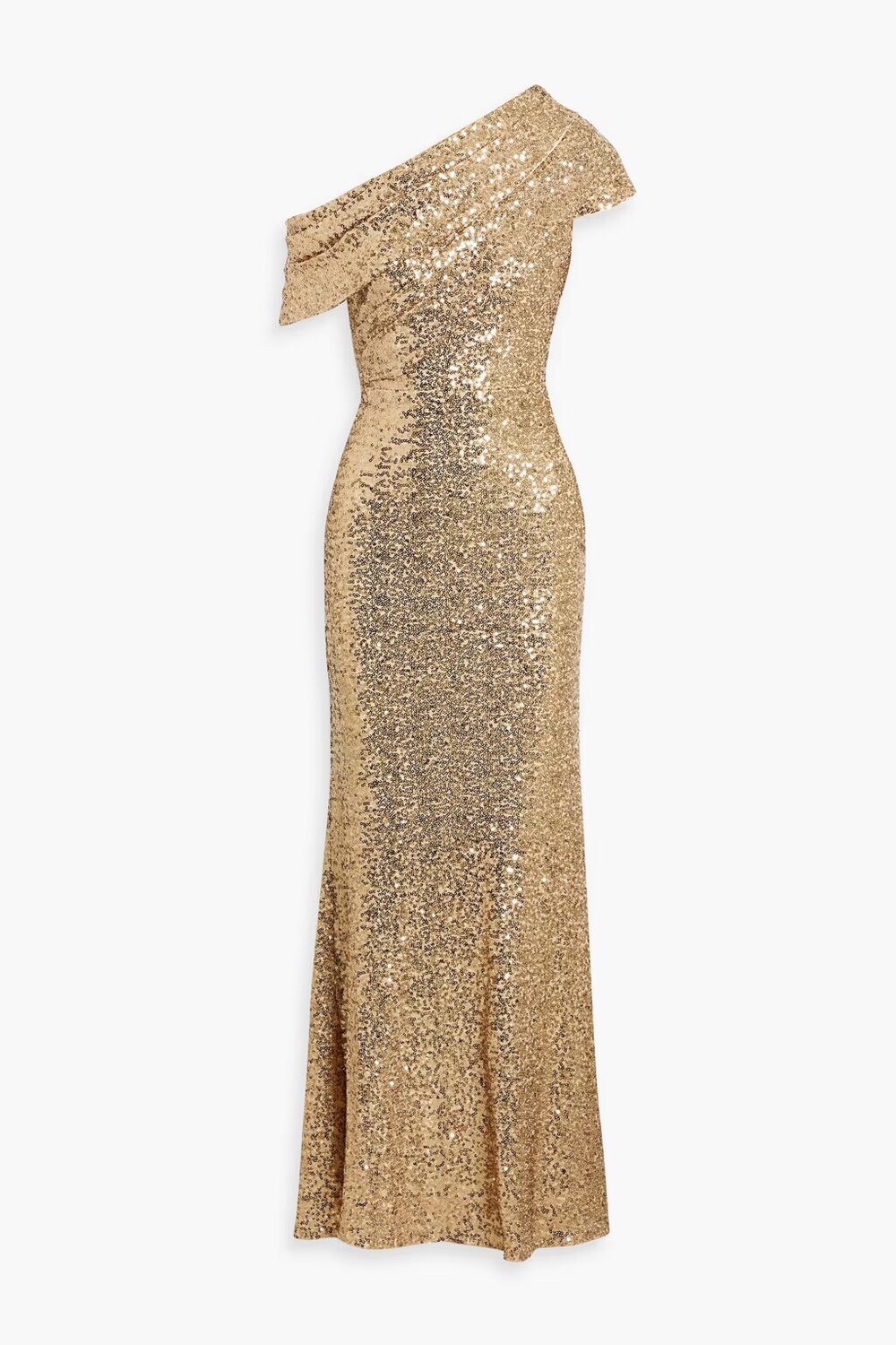 

Платье из тюля с пайетками и драпировкой на одно плечо Badgley Mischka, золото