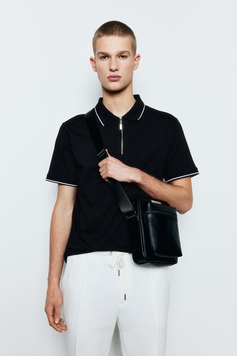 Рубашка-Поло на молнии приталенного кроя H&M, черный