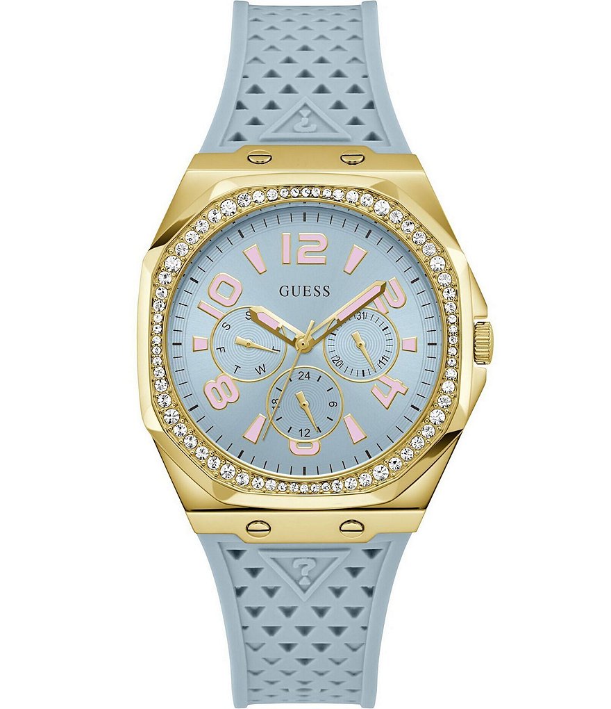 цена Женские многофункциональные часы Guess с синим кристаллом и силиконовым ремешком, синий