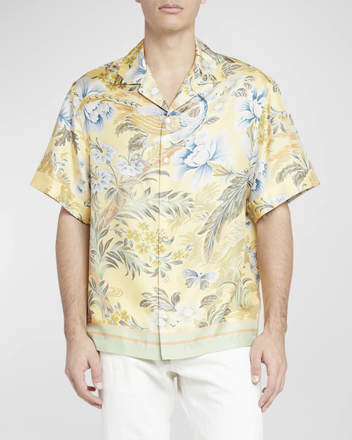 

Мужская шелковая рубашка с цветочным принтом Etro, цвет Print On Yellow Base