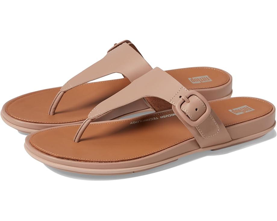 

Сандалии FitFlop Gracie Rubber-Buckle Leather Toe Post Sandals, бежевый