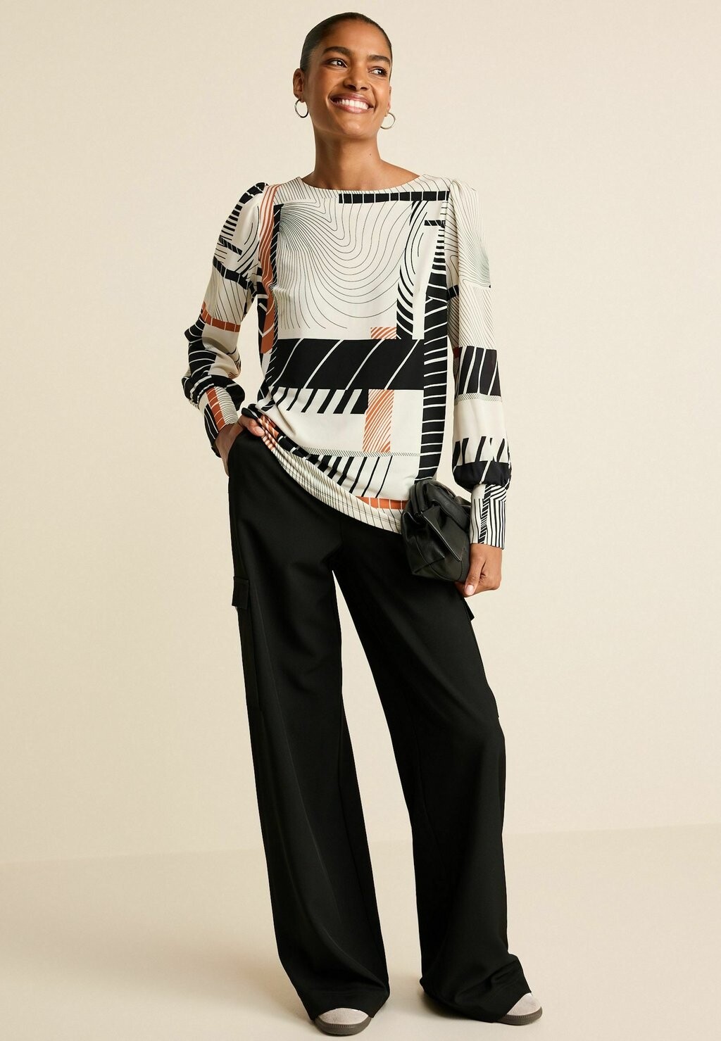 

Блузка LONG SLEEVE CUFF Next, цвет black white orange geo swirl