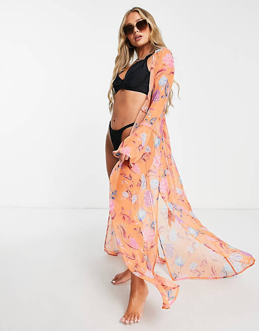 

Шифоновое пляжное кимоно с цветочным принтом ASOS DESIGN