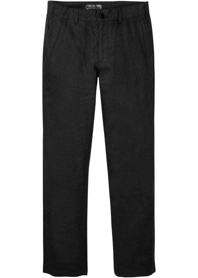 Льняные брюки-чиносы стандартного кроя с удобным прямым поясом Bpc Selection, черный лонг bpc удобный на 10 11 лет